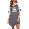 imageEkouaer Cotton Nightgowns for Women Short Sleeve Sleep Shirts Crew Neck Night Shirts Soft Color Block Night GownQueen Grey