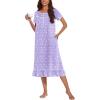 imageEkouaer Cotton Nightgowns for Women Soft Long Button Night Gowns Comfy House Dress with Pockets Short Sleeve Sleepwear S3XLPurple Florals