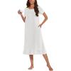 imageEkouaer Cotton Nightgowns for Women Soft Long Button Night Gowns Comfy House Dress with Pockets Short Sleeve Sleepwear S3XLWhite