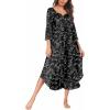 imageEkouaer Long Nightgown for Women 34 Sleeves Nightshirt Maxi Sleep Dress Plus Size Loungewear Full Length SleepwearBlack White Floral