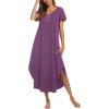 imageEkouaer Long Nightgowns for Women Button Night Gowns Short Sleeve Sleepwear Full Length Sleep Shirts With Pockets S3XLEggplant Purple