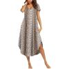 imageEkouaer Long Nightgowns for Women Short Sleeve House Dress with Pockets V Neck Sleepshirts Side Split Sleepwear S4XLBrown Leopard