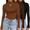 imageEkouaer Long Sleeve Shirts for Women 3 Pack Mock Neck Thermal Tops Basic Undershirt Casual Basic TeeBlackBrownLight Brown