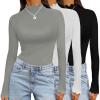 imageEkouaer Long Sleeve Shirts for Women 3 Pack Mock Neck Thermal Tops Basic Undershirt Casual Basic TeeBlackWhiteLight Grey