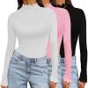 imageEkouaer Long Sleeve Shirts for Women 3 Pack Mock Neck Thermal Tops Basic Undershirt Casual Basic TeeBlackWhitePink
