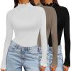 imageEkouaer Long Sleeve Shirts for Women 3 Pack Mock Neck Thermal Tops Basic Undershirt Casual Basic TeeBlackWhiteTea Grey