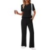 imageEkouaer Lounge Set for Women 2 Piece Sets Outfits Top and Long Pants Ribbed Textured Knit Matching Pajamas with PocketsBlack
