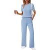 imageEkouaer Lounge Set for Women 2 Piece Sets Outfits Top and Long Pants Ribbed Textured Knit Matching Pajamas with PocketsSky Blue