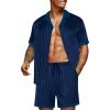 imageEkouaer Men Satin Silk Pajamas Set with Pockets Sleepwear Shorts Satin Summer Loungewear 2 Piece Button Down Set S3XLNavy Striped