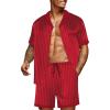 imageEkouaer Men Satin Silk Pajamas Set with Pockets Sleepwear Shorts Satin Summer Loungewear 2 Piece Button Down Set S3XLRed Striped