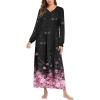 imageEkouaer Nightgown Long Sleeve for Women Sleepwear V Neck Loungewear Button Full Length NightshirtCherry Blossoms