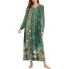 imageEkouaer Nightgown Long Sleeve for Women Sleepwear V Neck Loungewear Button Full Length NightshirtFloral Green