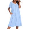 imageEkouaer Nightgowns for Women Cotton Nightgown House Dress with Pockets Short Sleeve Mumu Dress Embroidered Lounge DressBlue