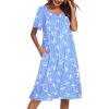 imageEkouaer Nightgowns for Women Cotton Nightgown House Dress with Pockets Short Sleeve Mumu Dress Embroidered Lounge DressBlue Pigeon