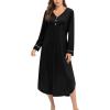 imageEkouaer Nightgowns for Women Long Sleeve Nightgown Long Sleepwear Button Down Sleep Shirt Soft Night Gown S4XLBlack