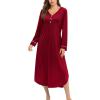 imageEkouaer Nightgowns for Women Long Sleeve Nightgown Long Sleepwear Button Down Sleep Shirt Soft Night Gown S4XLRed