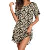 imageEkouaer Nightgowns for Women Pleated Nightshirts Short Sleeve Sleepshirts Crew Neck Sleepwear Soft Night Gown SleepdressBrown Leopard