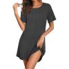 imageEkouaer Nightgowns for Women Pleated Nightshirts Short Sleeve Sleepshirts Crew Neck Sleepwear Soft Night Gown SleepdressDark Grey