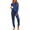 imageEkouaer Pajamas Womens Long Sleeve Pj Set 2 Piece Loungewear Soft Comfy Sleepwear with Jogger Pants SXXLBlue