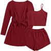 imageEkouaer Pajamas for Women Set 3 Piece Lounge Set Soft Pajama Sets Waffle Knit Tank Top and Shorts Cardigan with Pockets SXXLWine Red