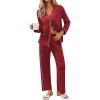 imageEkouaer Pajamas for Women Set Button Down Pj Long Sleeve Shirt and Pants Lounge Sets Fall Sleepwear with PocketsWine Red