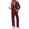 imageEkouaer Pajamas for Women Set Button Down Pj Long Sleeve Shirt and Pants Lounge Sets Fall Sleepwear with PocketsWine Red Cheetah