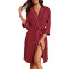 imageEkouaer Robes for Women Knee Length Bathrobe Lightweight Kimono Robe 34 Sleeve Loungewear Soft Sleepwear with Pockets SXXLWine Red