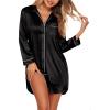 imageEkouaer Satin Nightgowns for Women Button Down Sleep Shirt Silk Night Shirt Long Sleeve Boyfriend Sleepwear S3XLBlack