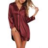 imageEkouaer Satin Nightgowns for Women Button Down Sleep Shirt Silk Night Shirt Long Sleeve Boyfriend Sleepwear S3XLWine Red