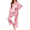 imageEkouaer Silk Satin Pajamas Set Womens Long Sleepwear Button Down 2 Piece Classic Soft Loungewear Pjs SetBow