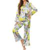 imageEkouaer Silk Satin Pajamas Set Womens Long Sleepwear Button Down 2 Piece Classic Soft Loungewear Pjs SetFloral