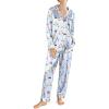 imageEkouaer Silk Satin Pajamas for Women Teddy Bear Pjs Set Button Down Long Sleeve Loungewear Cute Sleepwear SXXLBlue Stripe Teddy
