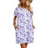 imageEkouaer Women Nightgowns Short Sleeve Sleepwear Soft Pajama Dress Sleep Shirt Nightshirt S2XLBlue Flower