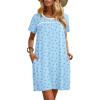 imageEkouaer Women Nightgowns Short Sleeve Sleepwear Soft Pajama Dress Sleep Shirt Nightshirt S2XLBlue Print