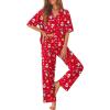 imageEkouaer Women Pajamas Set Button Down Sleepwear Short Sleeve Pjs Soft Comfy Nightwear with Long Pants SXXLRed Santa