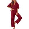 imageEkouaer Women Pajamas Set Button Down Sleepwear Short Sleeve Pjs Soft Comfy Nightwear with Long Pants SXXLWine Red