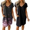 imageEkouaer Womens 2 Pack Nightgown V Neck Sleepshirt Short Sleeve Nightshirt PlainFloral Pajama Dress with PocketsBlack and Flower