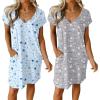 imageEkouaer Womens 2 Pack Nightgown V Neck Sleepshirt Short Sleeve Nightshirt PlainFloral Pajama Dress with PocketsCoffee and Star Print