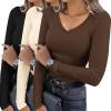 imageEkouaer Womens 3 Pack Long Sleeve Shirts V Neck Ribbed Slim Fit Basic Tops Thermal Undershirts Casual Tee XSXXLBlackBeigeBrown