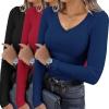 imageEkouaer Womens 3 Pack Long Sleeve Shirts V Neck Ribbed Slim Fit Basic Tops Thermal Undershirts Casual Tee XSXXLBlackNavyRed