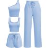 imageEkouaer Womens 4 Piece Lounge Sets Ribbed Knit Crop Tank Top and Shorts Pants Casual OutfitsBlue