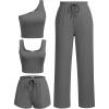 imageEkouaer Womens 4 Piece Lounge Sets Ribbed Knit Crop Tank Top and Shorts Pants Casual OutfitsDark Grey