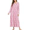 imageEkouaer Womens Long Sleeve Nightgown Full Length Sleepwear Long Sleepshirts Henley Sleep Dress S4XLPink Flowers