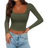 imageEkouaer Womens Long Sleeve Square Neck Crop Top Ribbed Slim Fitted Going Out Y2K Tops Casual Basic Shirts TeeArmy Green