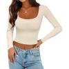 imageEkouaer Womens Long Sleeve Square Neck Crop Top Ribbed Slim Fitted Going Out Y2K Tops Casual Basic Shirts TeeBeige