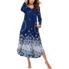 imageEkouaer Womens Nightgown VNeck Loungewear Long Sleeve Sleepwear Full Length Nightgown for Women S4XLNavy White Florals