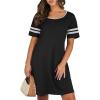 imageEkouaer Womens Nightgowns Short Sleeve Cotton Sleepwear Crew Neck Loungewear Color Block Nightshirt Summer DressesBlack