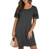 imageEkouaer Womens Nightgowns Short Sleeve Cotton Sleepwear Crew Neck Loungewear Color Block Nightshirt Summer DressesDark Grey