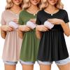 imageEkouaer Womens Nursing Tops 3 Packs Short Sleeve Breastfeeding Shirts Double Layer Postpartum Shirt SXXLBlackpinkarmy Green