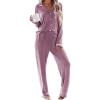 imageEkouaer Womens Pajama Sets Long Sleeve Button Down 2 Piece Pjs Soft Lounge Sets Notch Collar SleepwearCherry Red